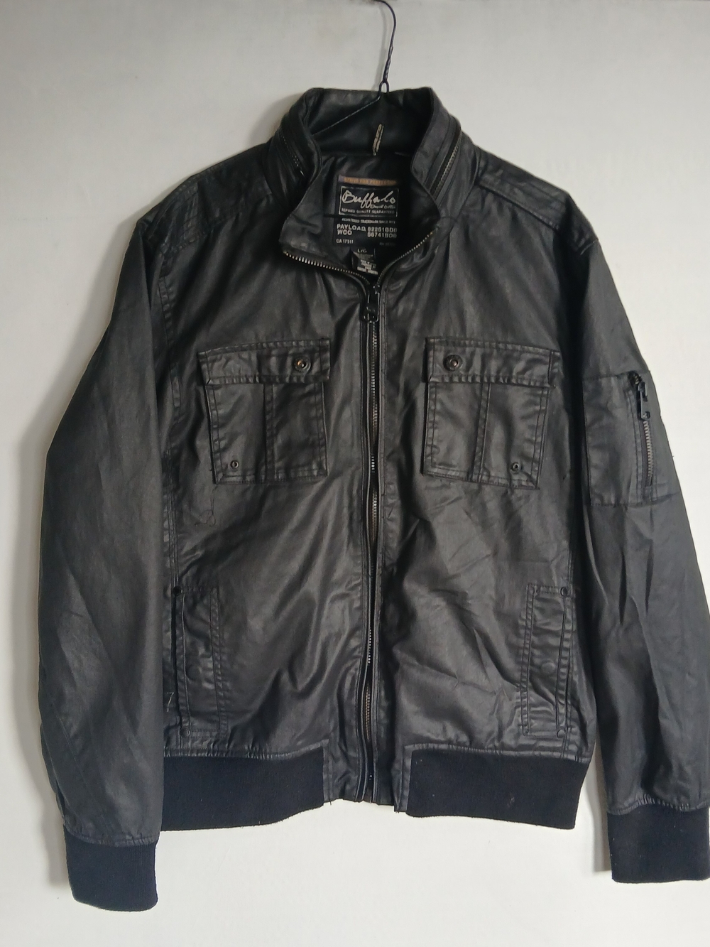 Buffalo David Bitton Men's Black Faux Leather Bomber Jacket